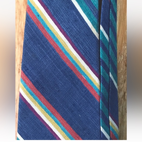 Brooks Brothers SPRING SUMMER Silk Neck TIE Yellow Coral Aqua  Striped, 59” Long - Picture 3 of 8